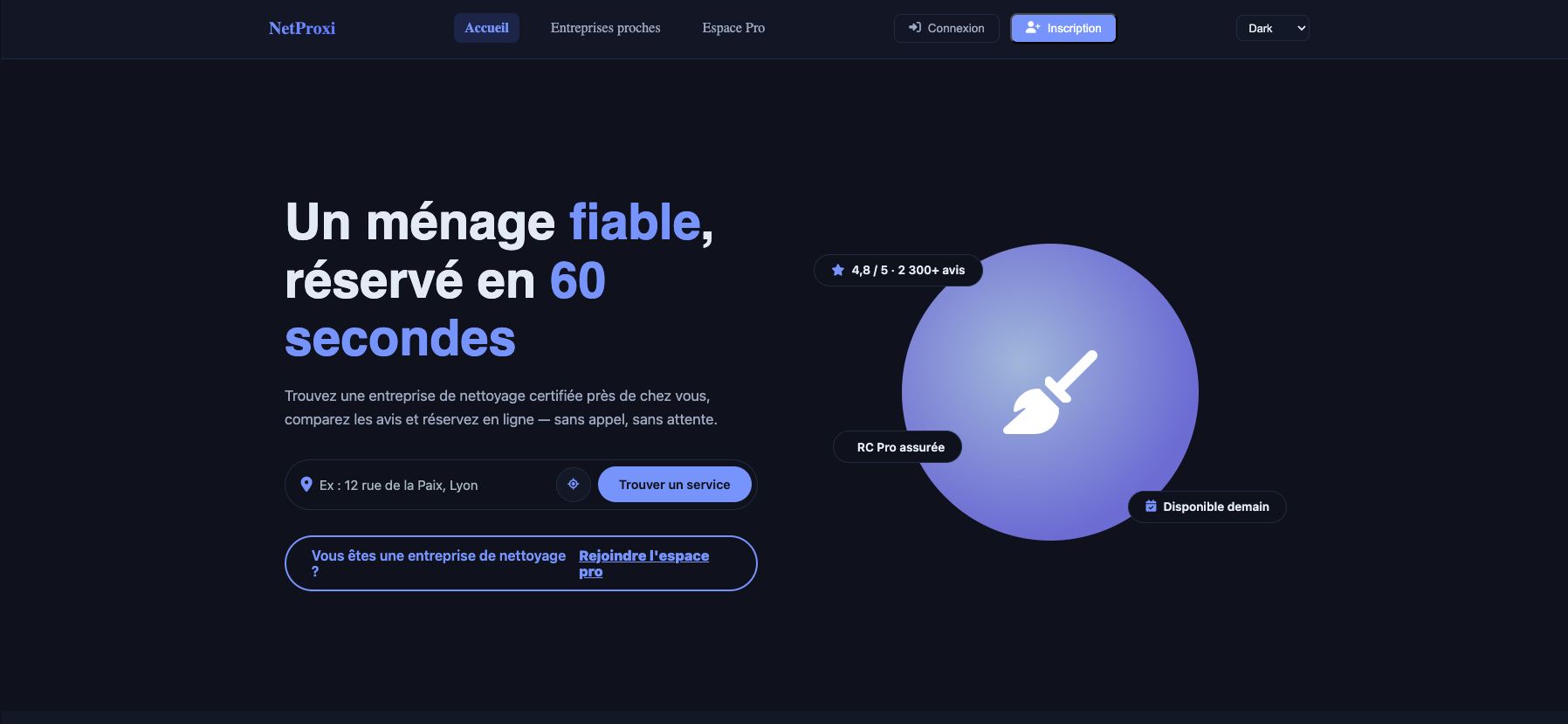 NetProxi — SaaS nettoyage & réservations